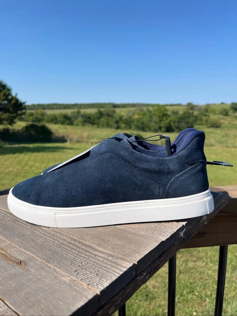 George Men’s Navy Blue Suede-look Slip-on Sneakers Size 9.5